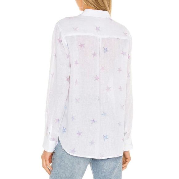 Rails Charli Linen Shirt Tie Dye Stars Button Down White Relaxed Fit Casual L - Picture 6 of 16